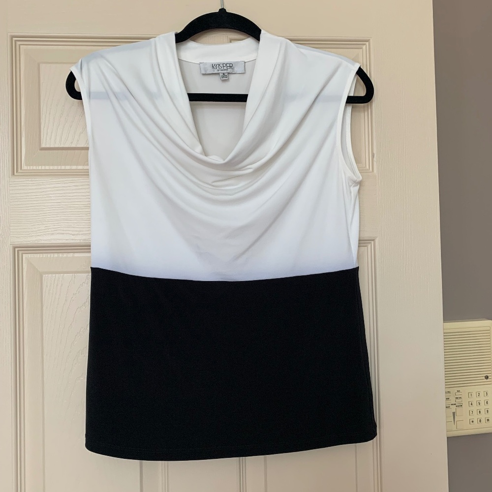 Kasper Ivory/Black Sleeveless Draped Top sz S